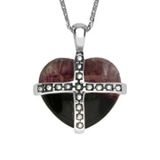 Sterling Silver Blue John Seventeen Pearl Small Cross Heart Necklace P2161