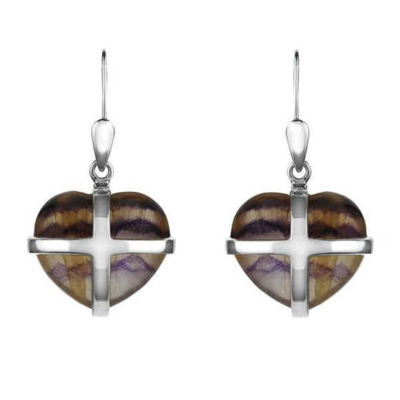 Sterling Silver Blue John Small Cross Heart Drop Earrings E1287