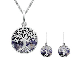 Sterling Silver Blue John Small Round Tree of Life Two Piece Set S064