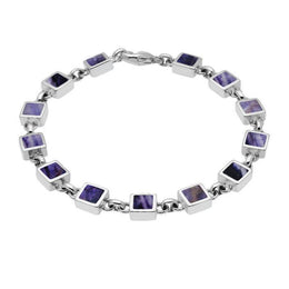 Sterling Silver Blue John Square Stone Bracelet. B233.