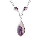 Sterling Silver Blue John Three Stone Pear Necklace. N240.