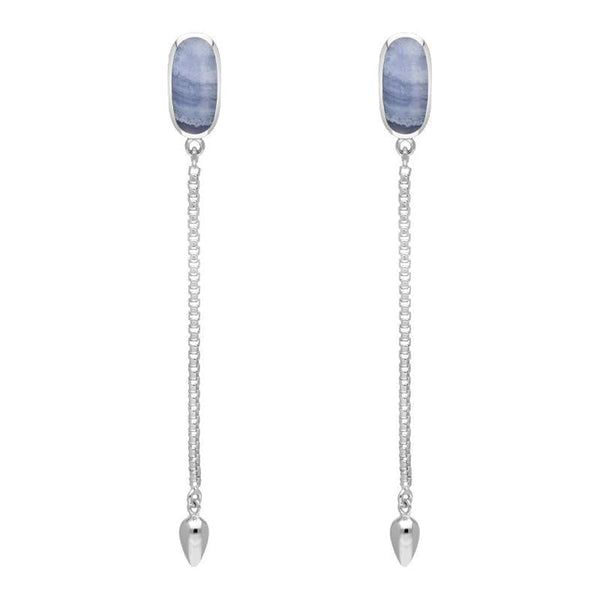 Sterling Silver Blue Lace Agate Lineaire Long Drop Stud Earrings E2240