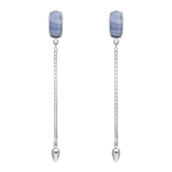 Sterling Silver Blue Lace Agate Lineaire Long Drop Stud Earrings E2240