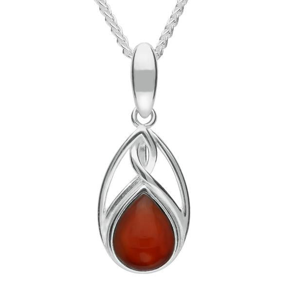 Sterling Silver Carnelian Small Pear Twist Celtic Necklace P1583