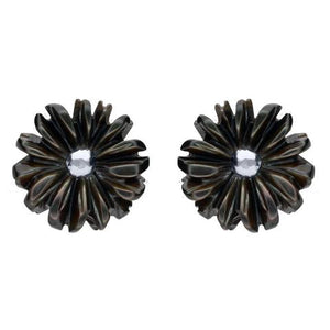 Sterling Silver Dark Mother of Pearl Tuberose Daisy Stud Earrings, E2161.