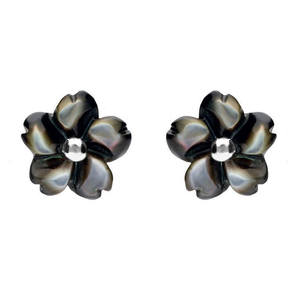 Sterling Silver Dark Mother of Pearl Tuberose Gypsophila Stud Earrings, E2156.