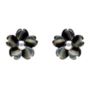 Sterling Silver Dark Mother of Pearl Tuberose Gypsophila Stud Earrings, E2157.