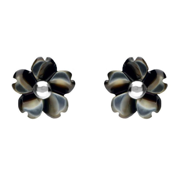 Sterling Silver Dark Mother of Pearl Tuberose Gypsophila Stud Earrings, E2157.