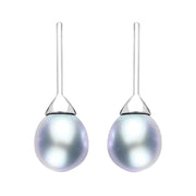 Sterling Silver Grey Pearl Hook Drop Earrings, E1358.