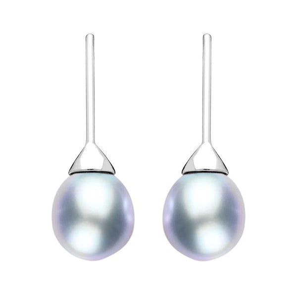 Sterling Silver Grey Pearl Hook Drop Earrings, E1358.