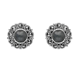 Sterling Silver Hematite Marcasite Round Stud Earrings E1634