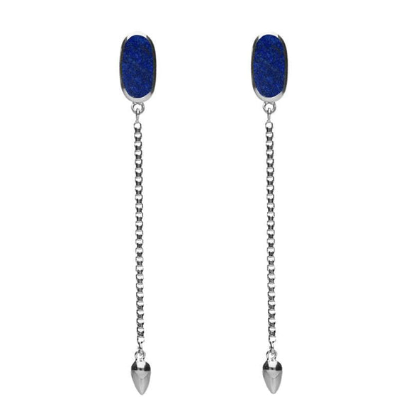 Sterling Silver Lapis Lazuli Lineaire Long Drop Stud Earrings E2240