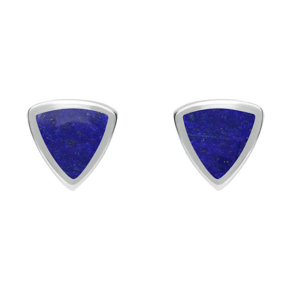 Sterling Silver Lapis Lazuli Small Curved Triangle Stud Earrings. E061.