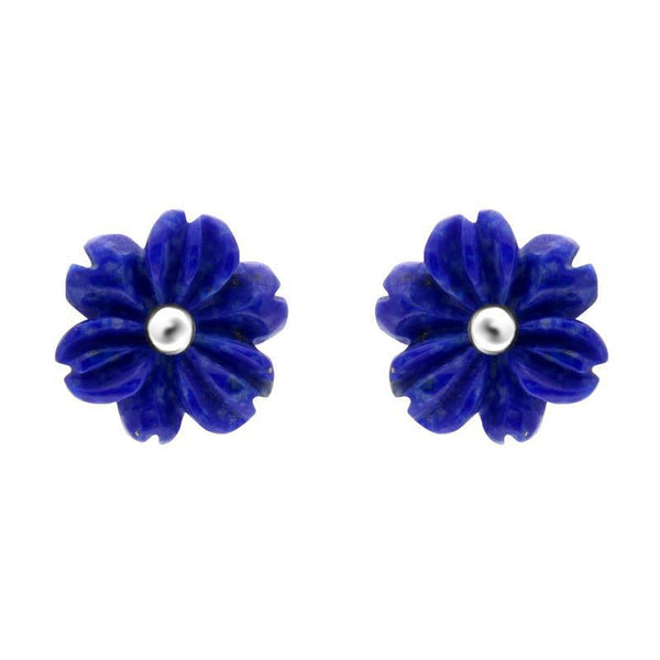 Sterling Silver Lapis Lazuli Tuberose Dahlia Stud Earrings, E2155.