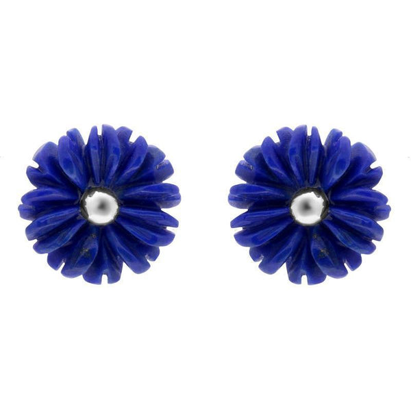 Sterling Silver Lapis Lazuli Tuberose Daisy Stud Earrings, E2161.