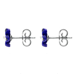 Sterling Silver Lapis Lazuli Tuberose Desert Rose Stud Earrings, E2154.
