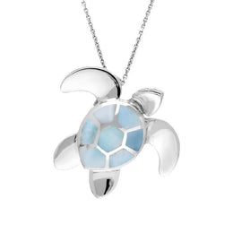 Sterling Silver Larimar Medium Seven Stone Turtle Necklace P2584