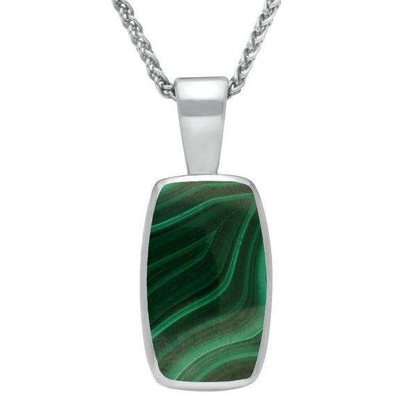 Sterling Silver Malachite Barrel Shaped Necklace, P025.