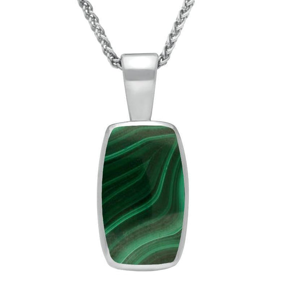Sterling Silver Malachite Barrel Shaped Necklace, P025.
