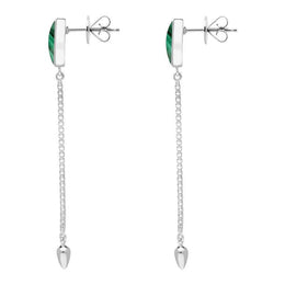 Sterling Silver Malachite Lineaire Long Drop Stud Earrings E2240
