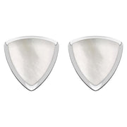 Sterling Silver Mother of Pearl Curved Triangle Stud Earrings. E203.