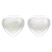 Sterling Silver Mother of Pearl Large Framed Heart Stud Earrings. E433.