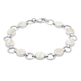 Sterling Silver Mother of Pearl Nine Stone Round Ring Bracelet. B537.