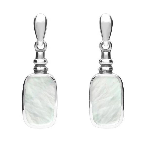 Sterling Silver Mother of Pearl Oblong Bottle Top Drop Earrings. E055.