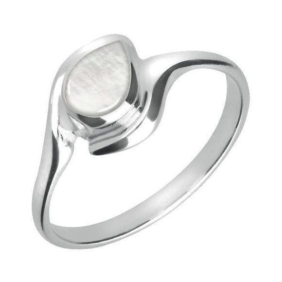 Sterling Silver Mother of Pearl Offset Pear Ring. R071.