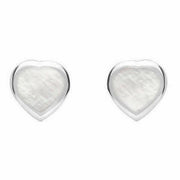 Sterling Silver Mother of Pearl Small Framed Heart Stud Earrings. E763.