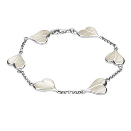 Sterling Silver Mother of Pearl Split Heart Bracelet. B360.