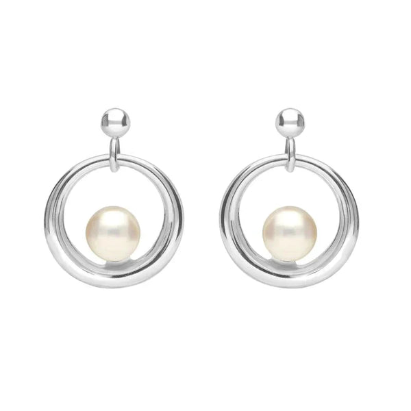 Sterling Silver Pearl Circle Stud Earrings. E1891.