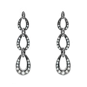 Sterling Silver Pearl and Marcasite Triple Open Oval Drop Earrings E1692