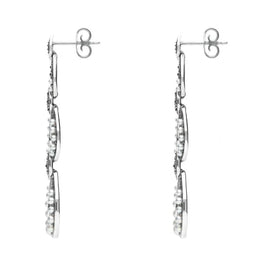 Sterling Silver Pearl and Marcasite Triple Open Oval Drop Earrings E1692