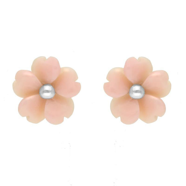 Sterling Silver Pink Conch Tuberose Gypsophila Stud Earrings, E2156.