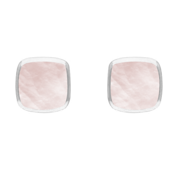 Sterling Silver Pink Mother of Pearl Dinky Cushion Stud Earrings. E335.