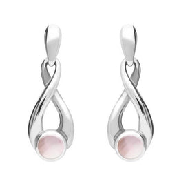 Sterling Silver Pink Mother of Pearl Eternity Loop Drop Earrings. E074. 