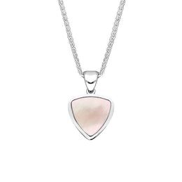 Sterling Silver Pink Mother of Pearl Small Curved Triangle Necklace. P323.
