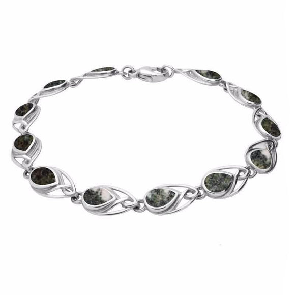 Sterling Silver Preseli Bluestone Celtic Twelve Stone Pear Bracelet. B599.