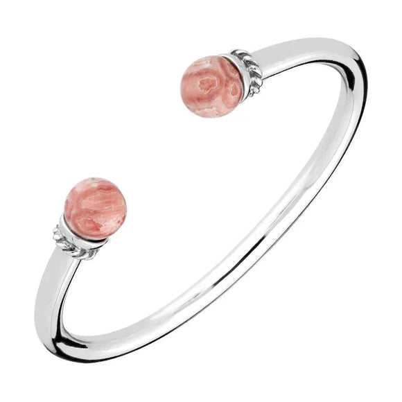 Sterling Silver Rhodochrosite Bead Twist Bangle B724