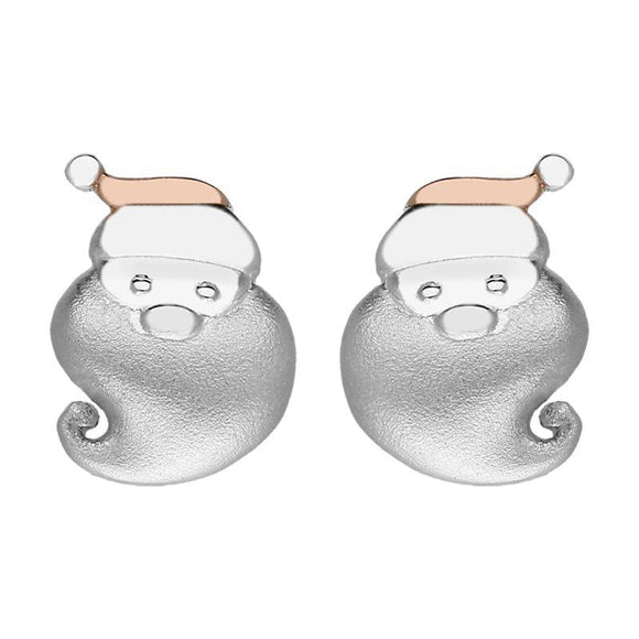 Sterling Silver Rose Gold Santa Face Earrings E2470