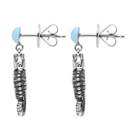 Sterling Silver Small Stone Larimar Seahorse Drop Earrings E1936