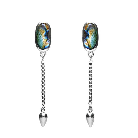 Sterling Silver Spectrolite Lineaire Medium Drop Stud Earrings E2241