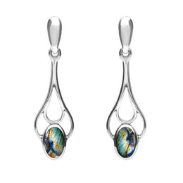 Sterling Silver Spectrolite Spoon Drop Earrings, E138.