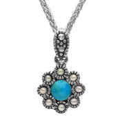 Sterling Silver Turquoise Pearl Round Bead Edge Two Piece Set