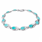 Sterling Silver Turquoise Celtic Twelve Stone Pear Bracelet. B599.