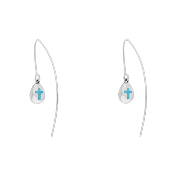 Sterling Silver Turquoise Cross Disc Drop Earrings, E1374.