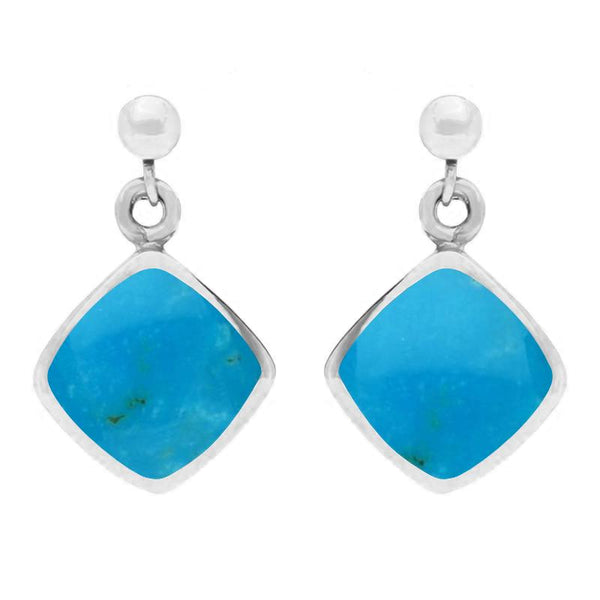 Sterling Silver Turquoise Cushion Drop Earrings. E227. 