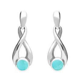 Sterling Silver Turquoise Eternity Loop Drop Earrings. E074. 