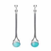 Sterling Silver Turquoise Long Drop Earrings. E094.